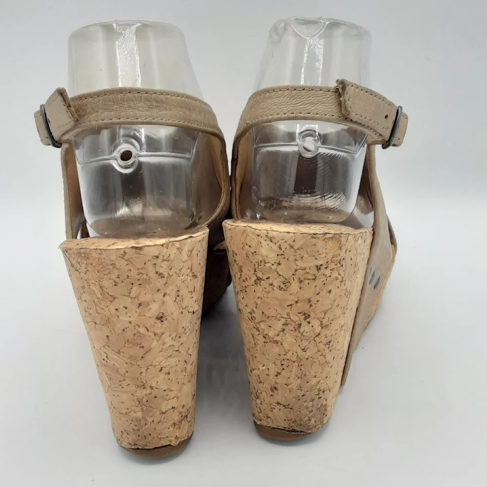 Lucky Brand Minari Leather Cork Wedge Sandal.